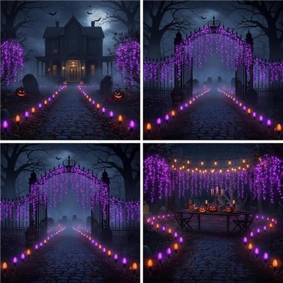 Halloween Pathway Lights, 10 Pack C9 LED Stake Lights with Purple & Orange - Picture 7 of 8